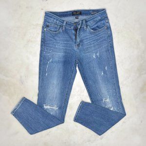 Judy Blue "Adelene" Girlfriend Distressed Mid-Rise Blue Jeans, Size 9